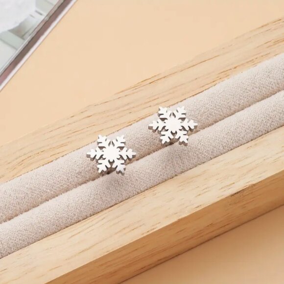 π50% OFF/3+...Snowflake Stud Earrings (Silver tone) - Picture 3 of 5